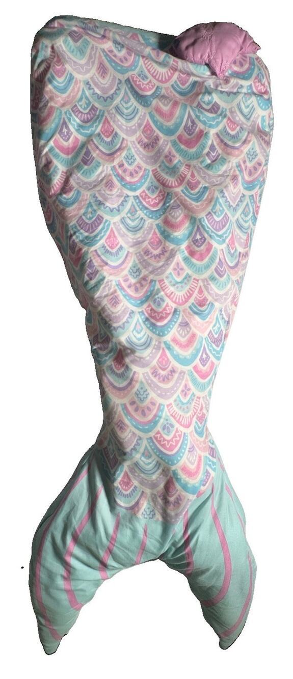 Authentic Kids Mermaid Tail Blanket Pink Aqua Plush Fleece Sleeping Bag 49”